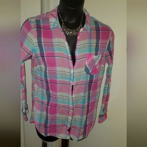 Womens Pink Plaid Shirt